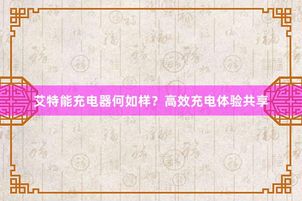 艾特能充电器何如样？高效充电体验共享
